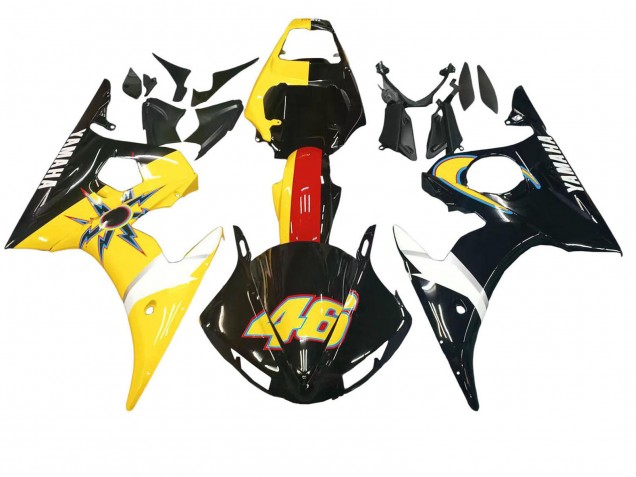 2006-2009 Yamaha YZF R6S Motorcycle Fairings - Yellow Red Glossy Black 46