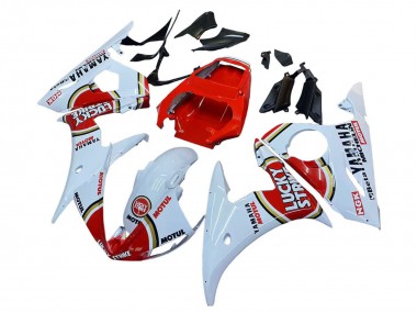 Wholesale 2006-2009 Yamaha YZF R6S Motorcycle Fairings - White Red Lucky Strike Motul
