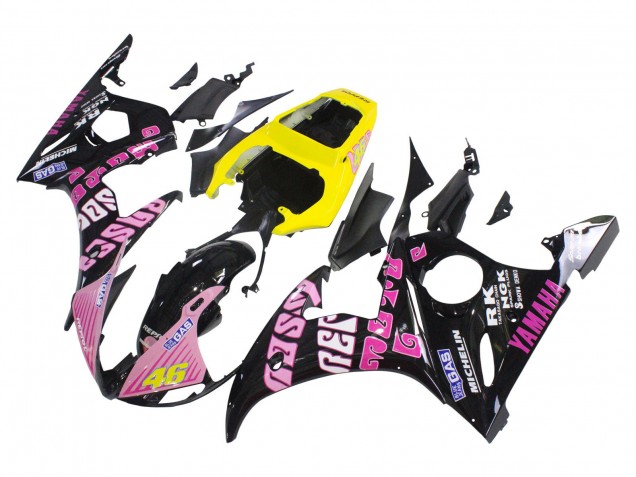 2003-2004 Yamaha YZF R6 Motorcycle Fairings - Yellow Pink Glossy Black Rossi Repsol 46