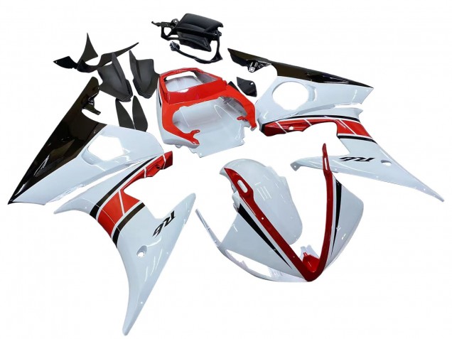 2003-2004 Yamaha YZF R6 Motorcycle Fairings - White Red Glossy Black