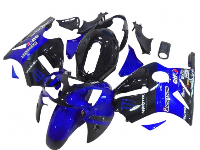 2000-2001 Kawasaki ZX12R Motorcycle Fairings - Glossy Black Blue Monster