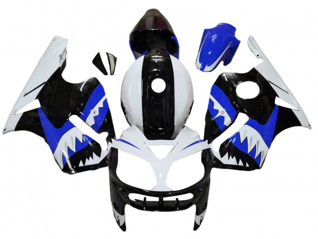 2002-2006 Kawasaki ZX12R Motorcycle Fairings - White Blue Black Shark