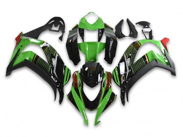 2016-2020 Kawasaki ZX10R Motorcycle Fairings - Green Glossy Black Red Honeycomb