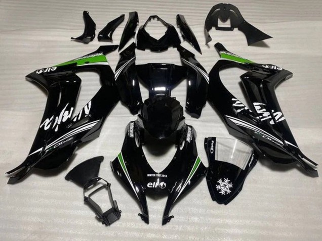 2016-2020 Kawasaki ZX10R Motorcycle Fairings - Glossy Black White Green Stripe Snow