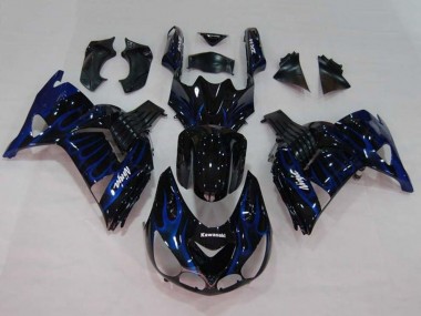 Wholesale 2006-2011 Kawasaki ZX14R ZZR1400 Motorcycle Fairings - Glossy Black Blue Flame