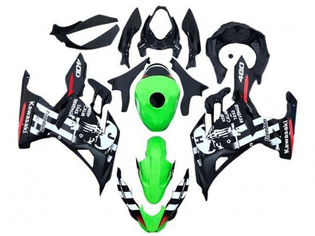 2018-2024 Kawasaki Ninja 400 Motorcycle Fairings - Green Black White Red Skull