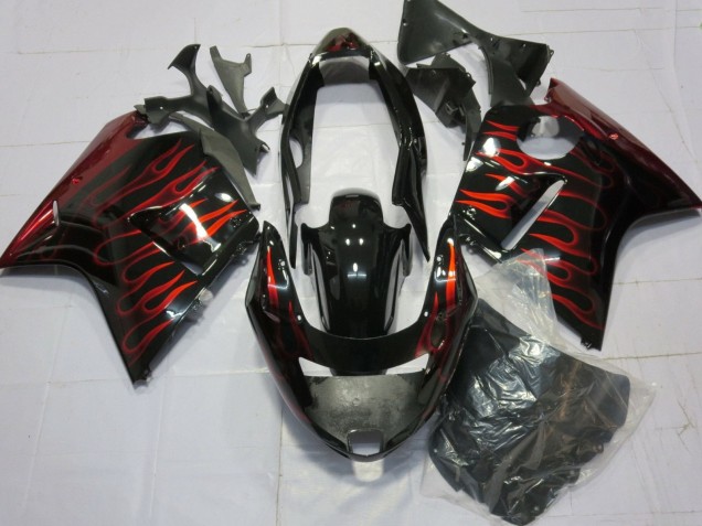 1996-2007 Honda CBR1100XX Blackbird Motorcycle Fairings - Glossy Black Red Flame