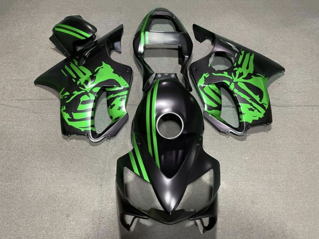 2001-2003 Honda CBR600 F4i Motorcycle Fairings - Green Matte Black Skull