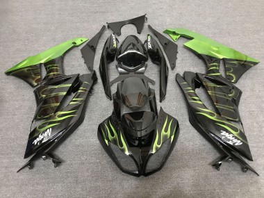 Wholesale 2007-2008 Kawasaki ZX6R Motorcycle Fairings - Black Light Green Flame