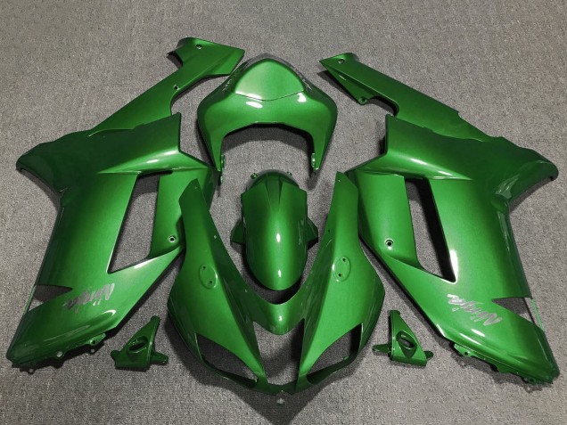 2007-2008 Kawasaki ZX6R Motorcycle Fairings - Green Chrome
