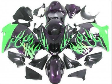 Wholesale 1996-2007 Suzuki GSXR 1300 Hayabusa Motorcycle Fairings - Glossy Black Green Flame