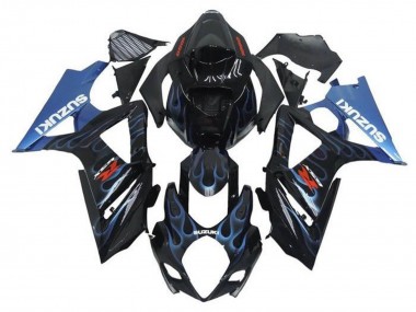 Wholesale 2005-2006 Suzuki GSXR 1000 Motorcycle Fairings - Black Light Blue Flame