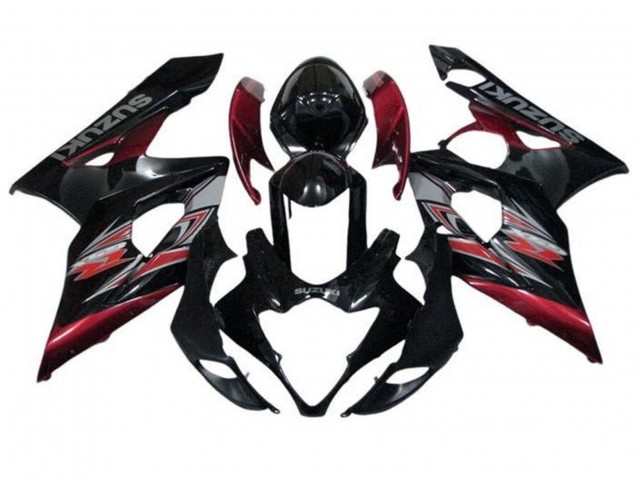 2005-2006 Suzuki GSXR 1000 Motorcycle Fairings - Glossy Black Red Silver
