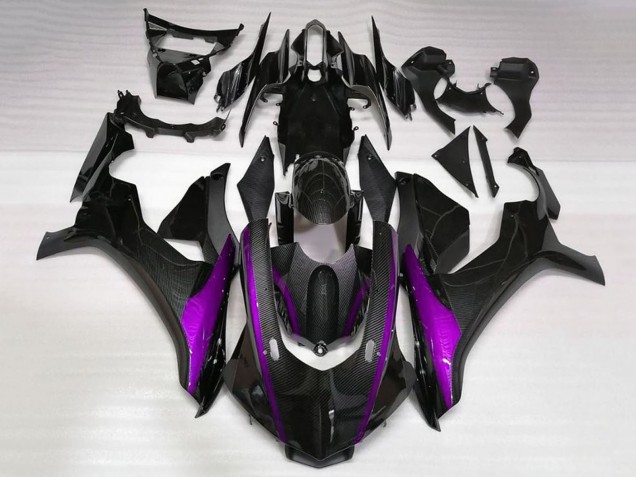 2020-2025 Yamaha YZF 1000 R1 Motorcycle Fairings - Faux Carbon Fiber Purple Stripe