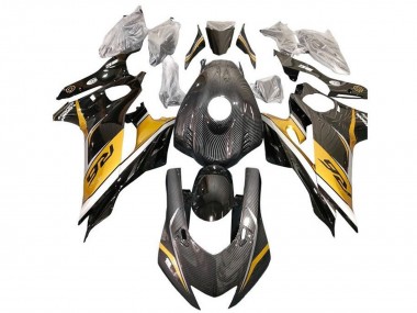 Wholesale 2017-2023 Yamaha YZF R6 Motorcycle Fairings - Gold White Black Faux Carbon Fiber