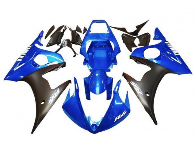 2003-2004 Yamaha YZF R6 Motorcycle Fairings - Blue Matte Black White Decals