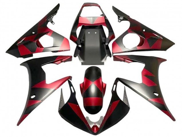 2003-2004 Yamaha YZF R6 Motorcycle Fairings - Red Matte Black Geometric