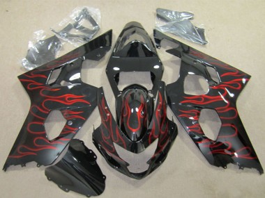 Wholesale 2004-2005 Suzuki GSXR 600 Motorcycle Fairings - Glossy Black Red Flame
