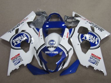 Wholesale 2004-2005 Suzuki GSXR 600 Motorcycle Fairings - White Blue Lucky Strike Motul