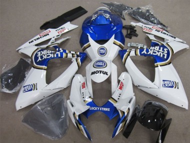 Wholesale 2006-2007 Suzuki GSXR 600 Motorcycle Fairings - White Blue Lucky Strike Motul