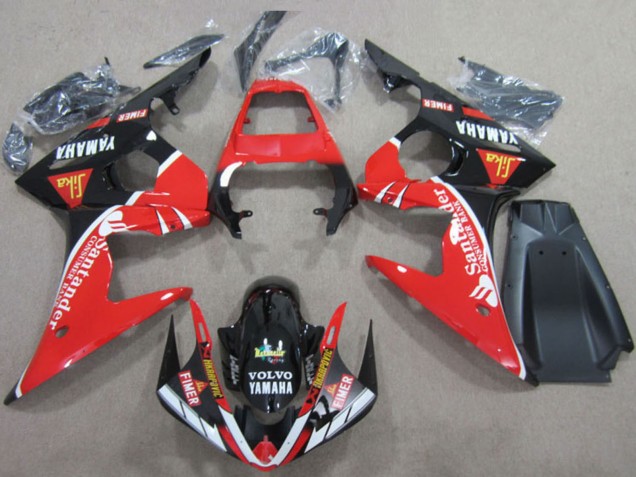2003-2004 Yamaha YZF R6 Motorcycle Fairings - Red White Glossy Black Santander Fimer Volvo