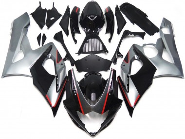 Black and Silver Gloss with Red 05-06 GSXR 1000 Fairings