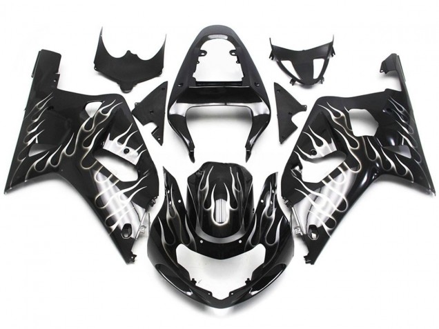 Black and White Gloss Flame 01-03 GSXR 600-750 Fairings Black and White Gloss Flame 01-03 GSXR 600-750 Fairings