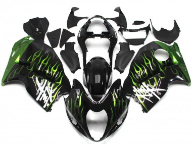 Black with Deep Green Flame 97-07 GSXR 1300 Hayabusa Fairings