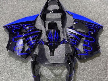 Gloss Black & Blue Flame 00-02 ZX6R Fairings