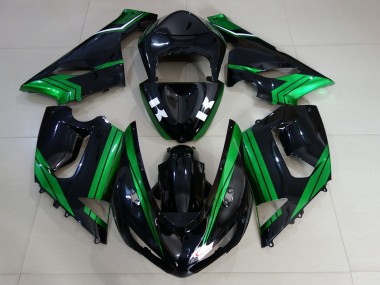 Gloss Black & Electric Green 05-06 ZX6R Fairings