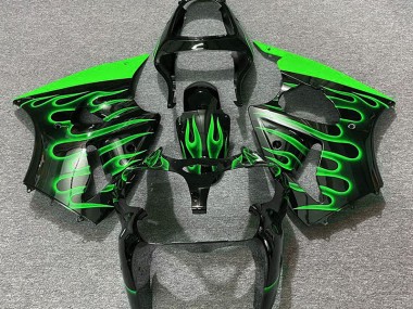 Gloss Black & Green Flame 00-02 ZX6R Fairings
