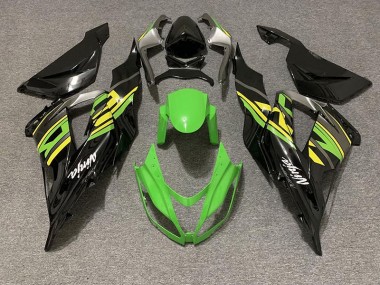 Gloss Black & Green Racing 13-18 ZX6R Fairings