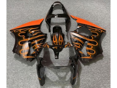 Gloss Black & Orange Flame 00-02 ZX6R Fairings