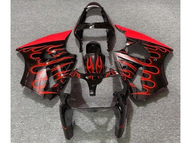 Gloss Black & Red Flame 00-02 ZX6R Fairings