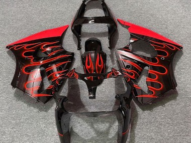 Gloss Black & Red Flame 00-02 ZX6R Fairings