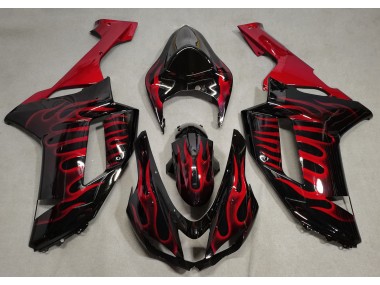Gloss Black & Red Flame 07-08 ZX6R Fairings