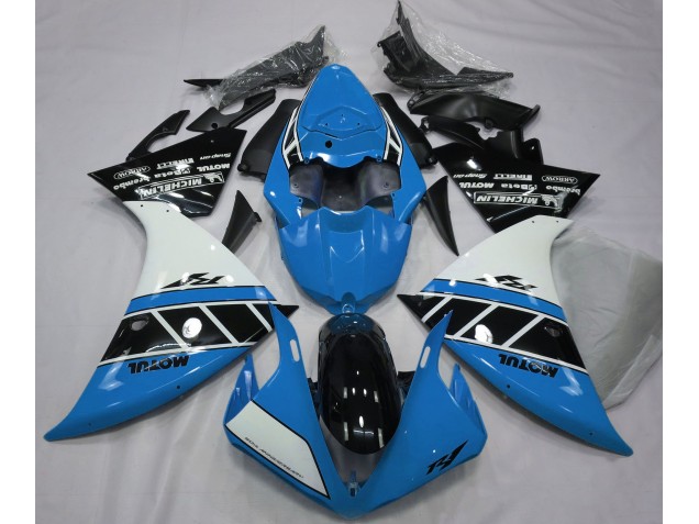 Gloss Light Blue White and Black 12-14 R1 Fairings