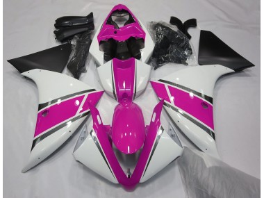 Gloss White and Pink 09-11 R1 Fairings