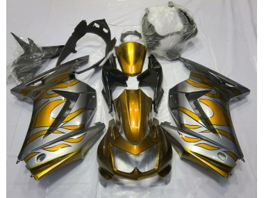 Gold and Silver Flame 08-12 Ninja 250 Fairings