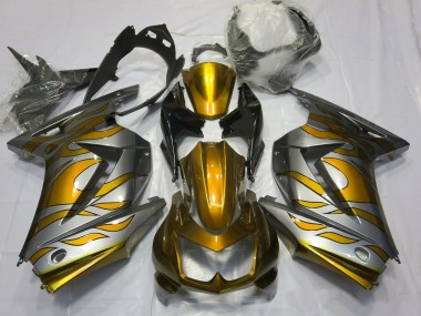 Gold and Silver Flame 08-12 Ninja 250 Fairings
