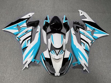 Light Blue White and Black Zag 09-12 ZX6R Fairings