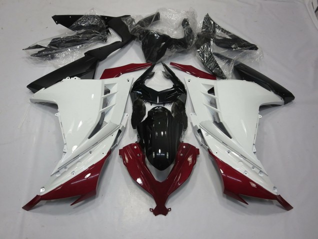 Maroon and White 13-18 Ninja 300 Fairings