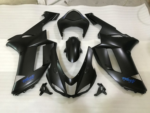 Matte Black & Blue Logo 07-08 ZX6R Fairings Matte Black & Blue Logo 07-08 ZX6R Fairings