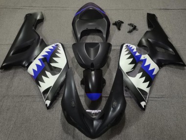 Matte Black and Blue Shark 05-06 ZX6R Fairings