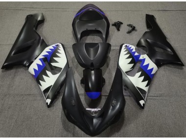 Matte Black and Blue Shark 05-06 ZX6R Fairings