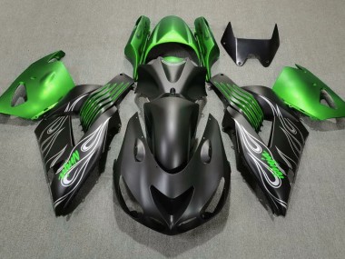 Matte Black and Green 06-11 ZX14R Fairings
