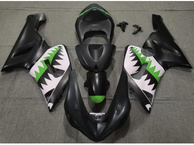 Matte Black and Green Shark 05-06 ZX6R Fairings