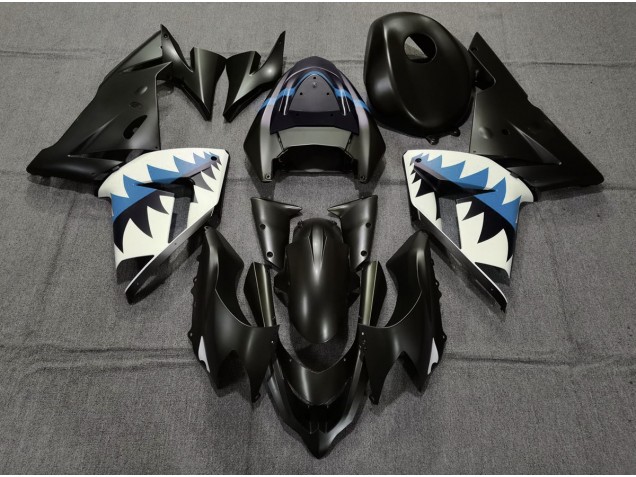 Matte Black and Light Blue Shark 04-05 ZX10R Fairings Matte Black and Light Blue Shark 04-05 ZX10R Fairings