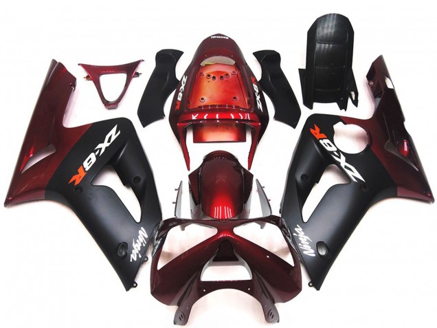 Matte Black and Maroon 03-04 ZX6R Fairings Matte Black and Maroon 03-04 ZX6R Fairings