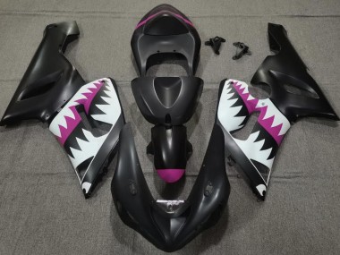 Matte Black and Pink Shark 05-06 ZX6R Fairings